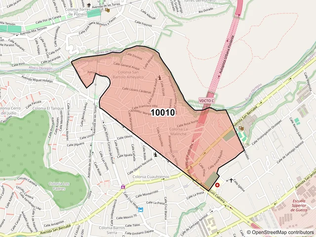 Mapa del código postal 10010, La Magdalena Contreras, Ciudad de México
