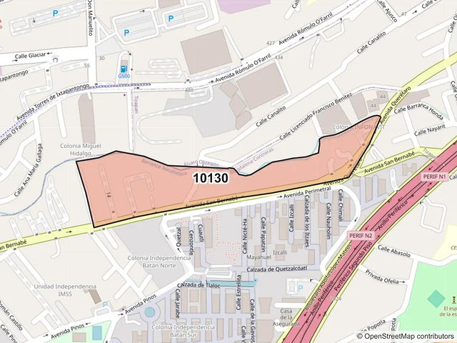 Mapa del código postal 10130, La Magdalena Contreras, Ciudad de México