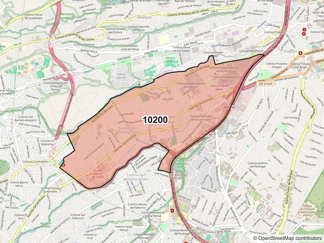 Mapa del código postal 10200, La Magdalena Contreras, Ciudad de México
