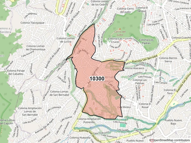 Mapa del código postal 10300, La Magdalena Contreras, Ciudad de México