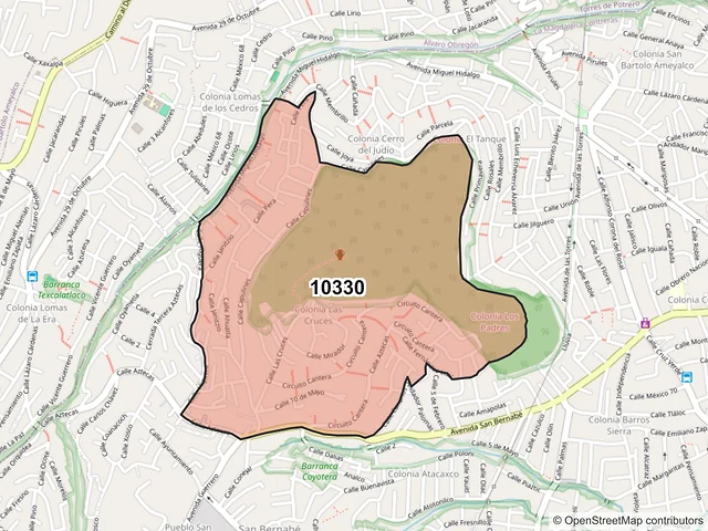 Mapa del código postal 10330, La Magdalena Contreras, Ciudad de México