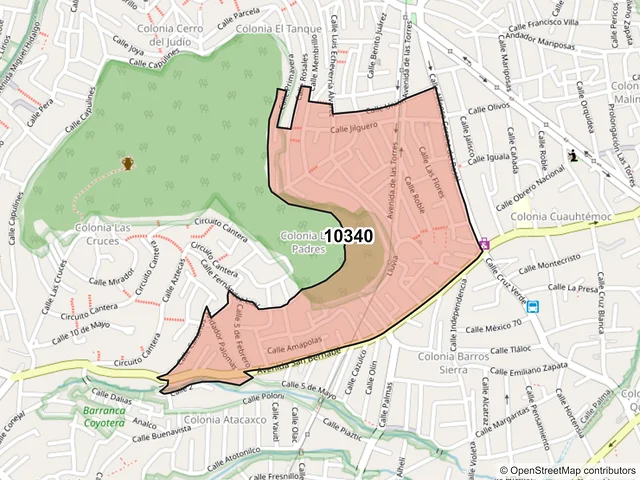 Mapa del código postal 10340, La Magdalena Contreras, Ciudad de México