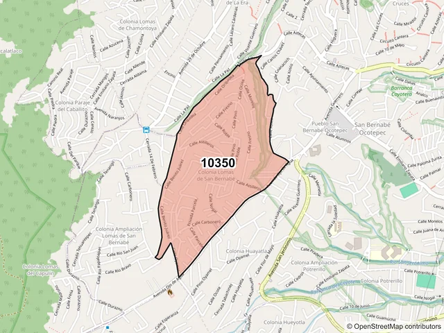 Mapa del código postal 10350, La Magdalena Contreras, Ciudad de México
