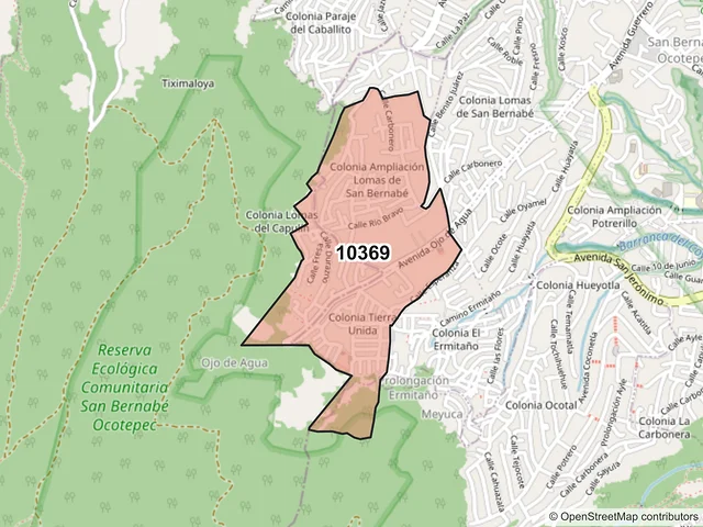 Mapa del código postal 10369, La Magdalena Contreras, Ciudad de México