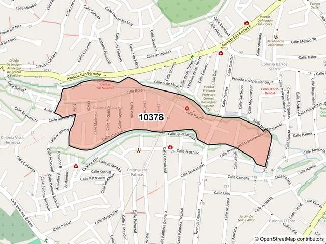 Mapa del código postal 10378, La Magdalena Contreras, Ciudad de México