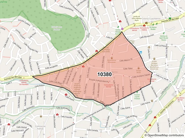 Mapa del código postal 10380, La Magdalena Contreras, Ciudad de México