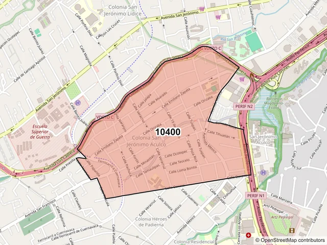 Mapa del código postal 10400, La Magdalena Contreras, Ciudad de México