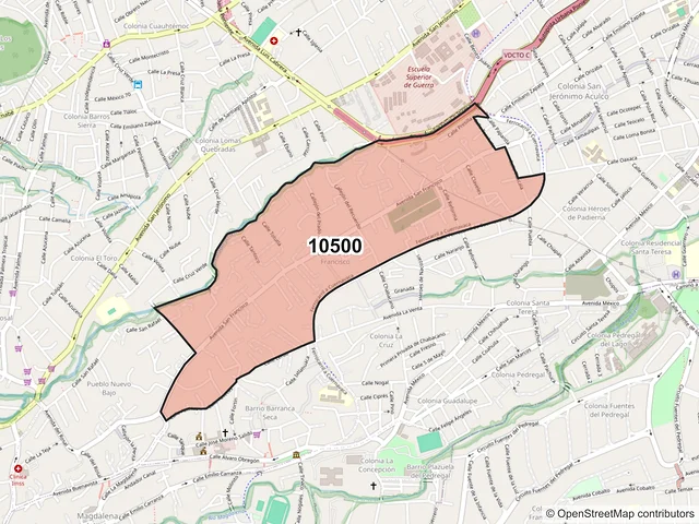 Mapa del código postal 10500, La Magdalena Contreras, Ciudad de México