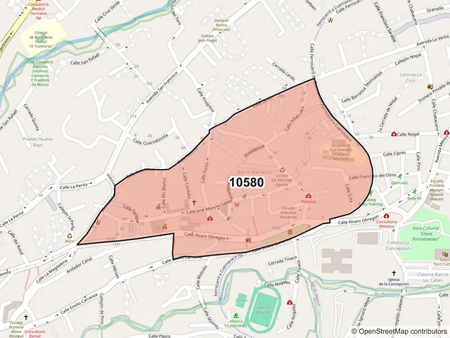 Mapa del código postal 10580, La Magdalena Contreras, Ciudad de México