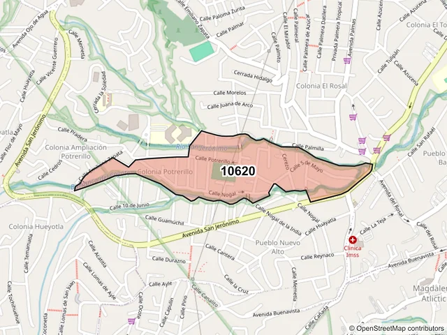 Mapa del código postal 10620, La Magdalena Contreras, Ciudad de México