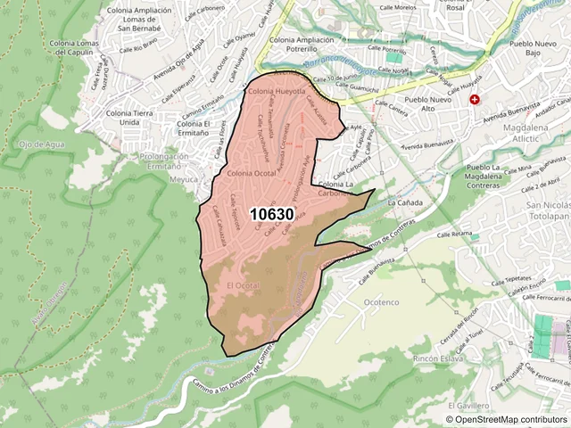 Mapa del código postal 10630, La Magdalena Contreras, Ciudad de México