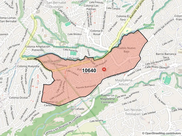 Mapa del código postal 10640, La Magdalena Contreras, Ciudad de México