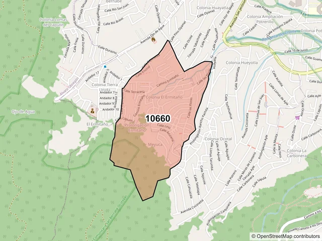 Mapa del código postal 10660, La Magdalena Contreras, Ciudad de México