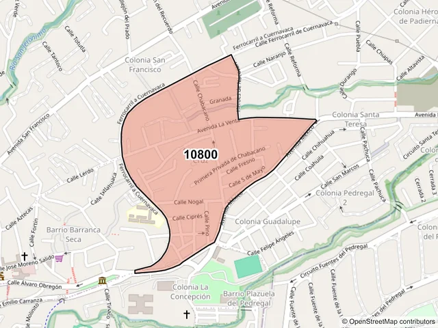 Mapa del código postal 10800, La Magdalena Contreras, Ciudad de México