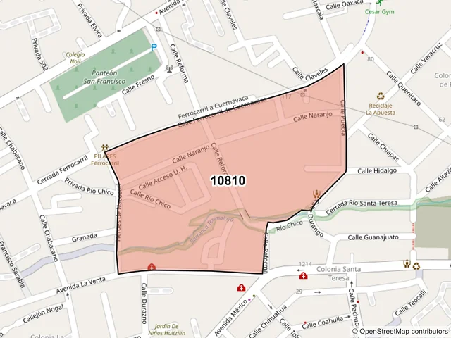 Mapa del código postal 10810, La Magdalena Contreras, Ciudad de México