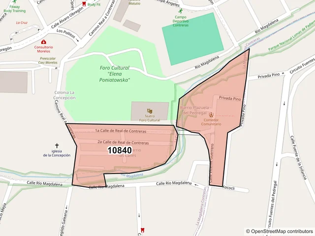 Mapa del código postal 10840, La Magdalena Contreras, Ciudad de México