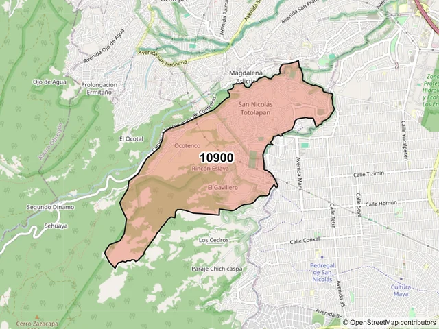 Mapa del código postal 10900, La Magdalena Contreras, Ciudad de México