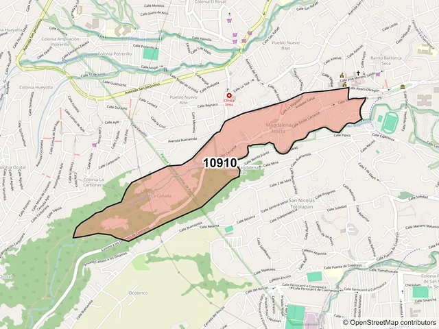 Mapa del código postal 10910, La Magdalena Contreras, Ciudad de México