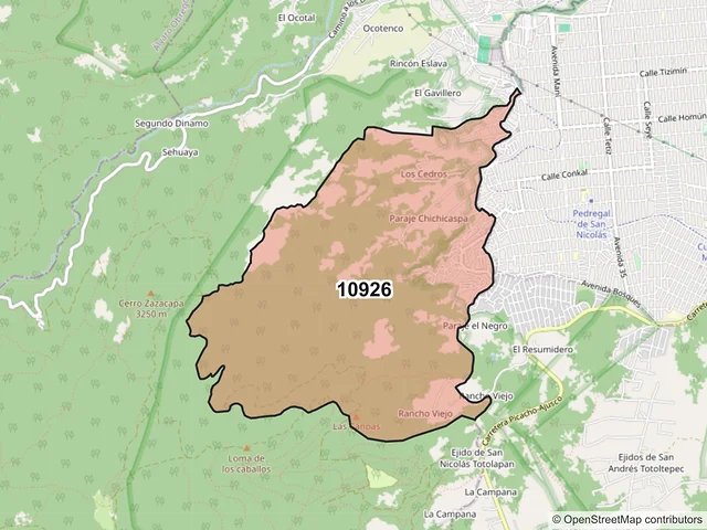 Mapa del código postal 10926, La Magdalena Contreras, Ciudad de México