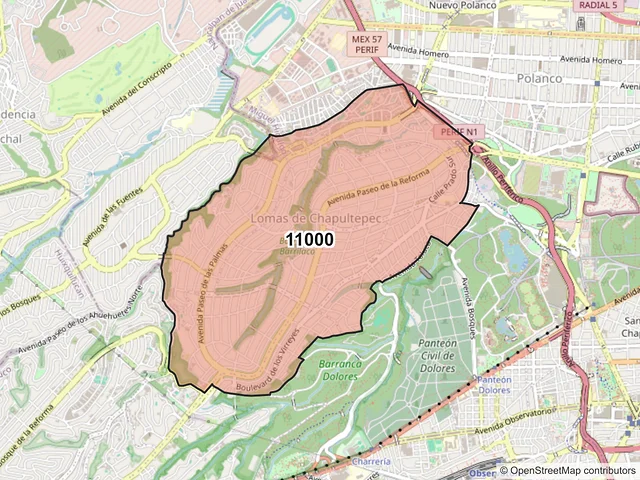 Mapa del código postal 11000, Miguel Hidalgo, Ciudad de México