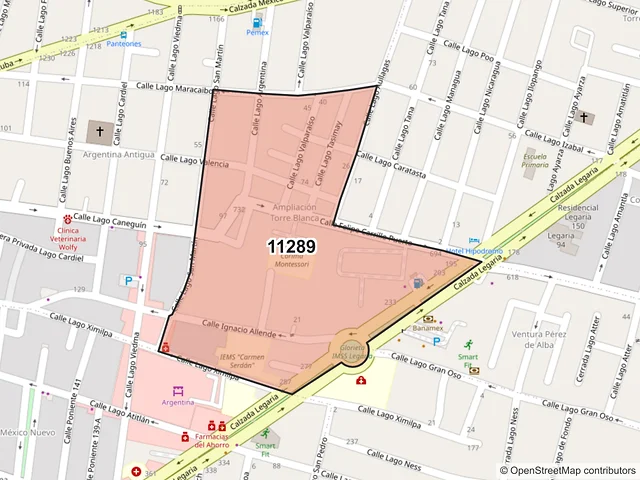 Mapa del código postal 11289, Miguel Hidalgo, Ciudad de México
