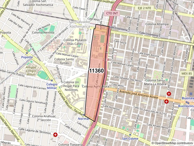Mapa del código postal 11360, Miguel Hidalgo, Ciudad de México