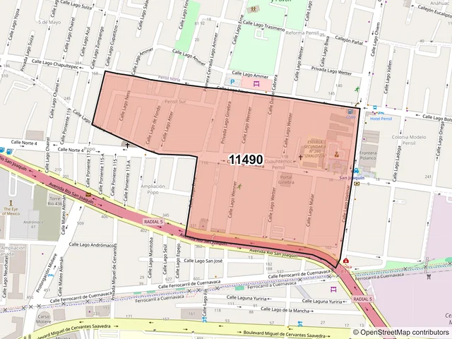 Mapa del código postal 11490, Miguel Hidalgo, Ciudad de México