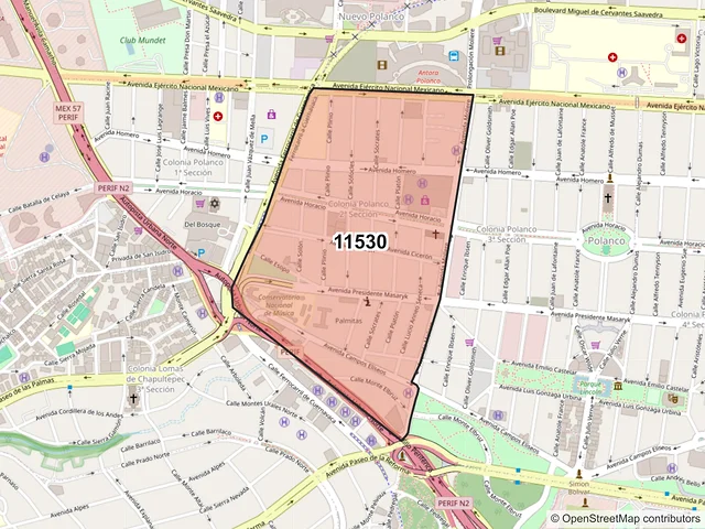 Mapa del código postal 11530, Miguel Hidalgo, Ciudad de México