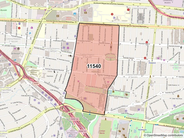 Mapa del código postal 11540, Miguel Hidalgo, Ciudad de México