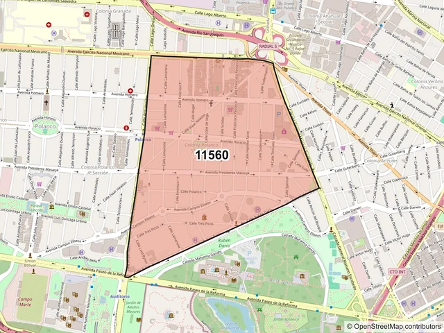 Mapa del código postal 11560, Miguel Hidalgo, Ciudad de México