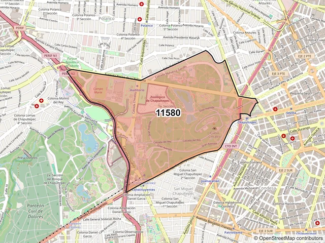 Mapa del código postal 11580, Miguel Hidalgo, Ciudad de México