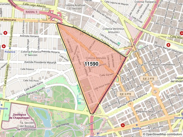 Mapa del código postal 11590, Miguel Hidalgo, Ciudad de México