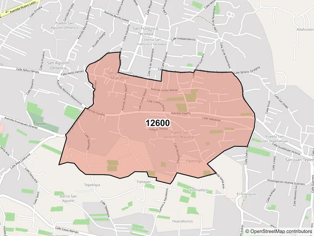 Mapa del código postal 12600, Milpa Alta, Ciudad de México