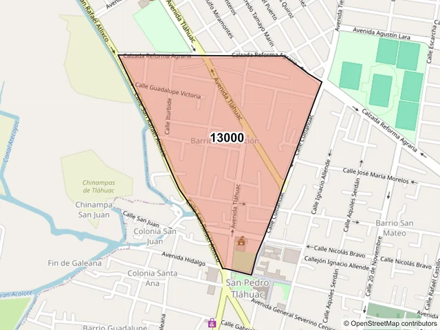 Mapa del código postal 13000, Tláhuac, Ciudad de México