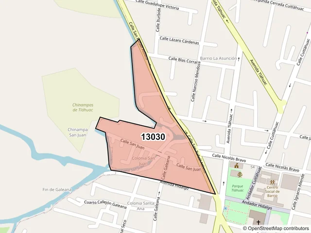 Mapa del código postal 13030, Tláhuac, Ciudad de México
