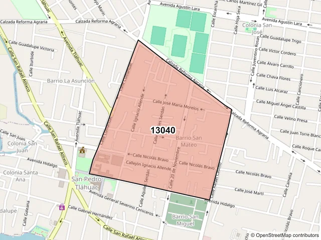 Mapa del código postal 13040, Tláhuac, Ciudad de México