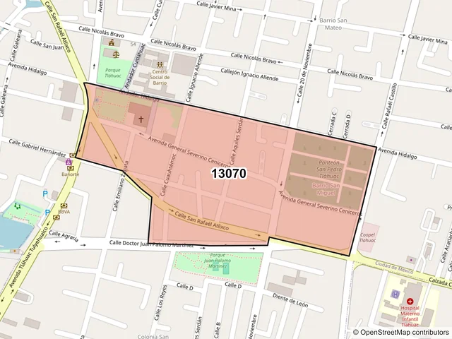 Mapa del código postal 13070, Tláhuac, Ciudad de México