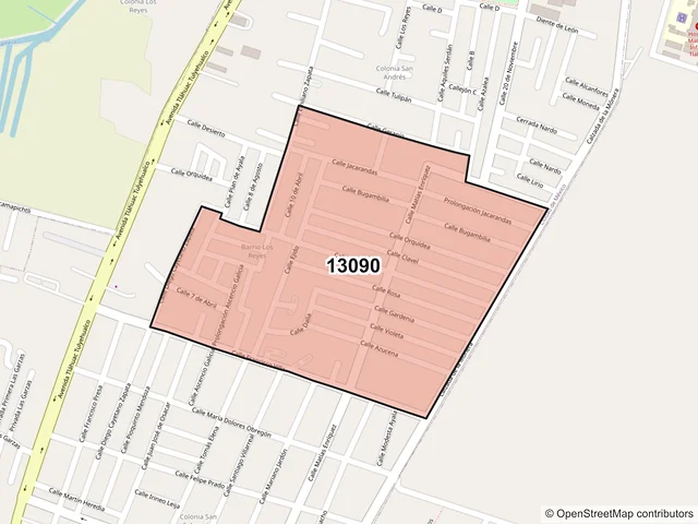 Mapa del código postal 13090, Tláhuac, Ciudad de México