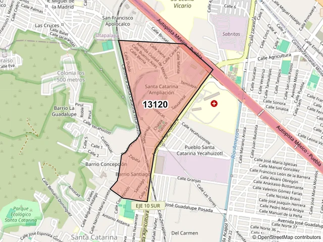 Mapa del código postal 13120, Tláhuac, Ciudad de México