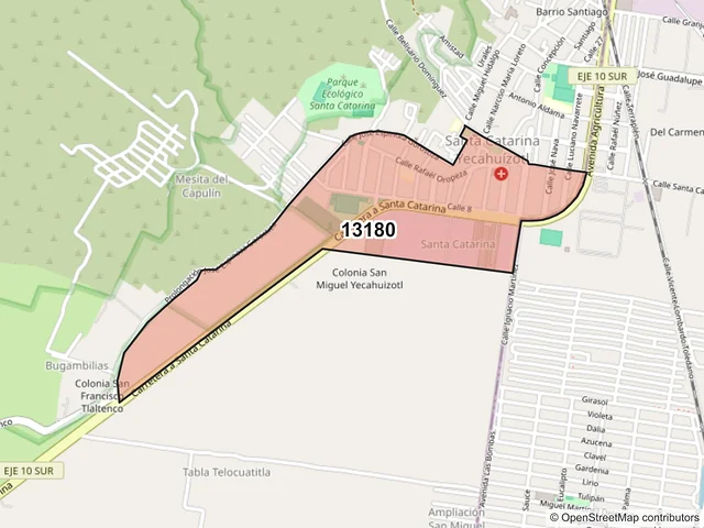 Mapa del código postal 13180, Tláhuac, Ciudad de México