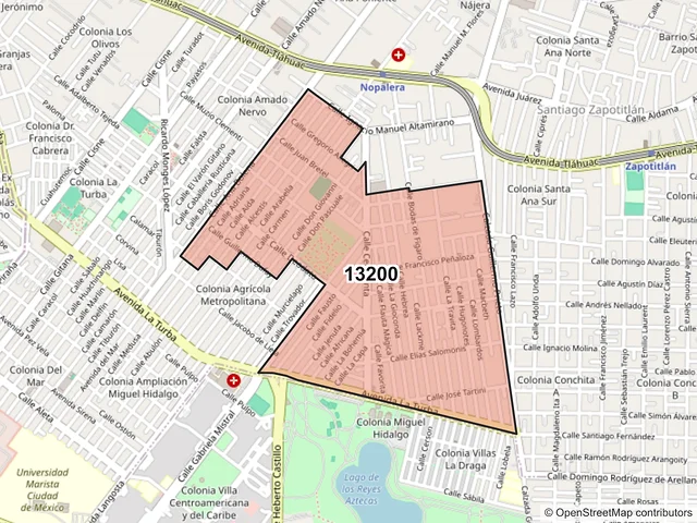 Mapa del código postal 13200, Tláhuac, Ciudad de México