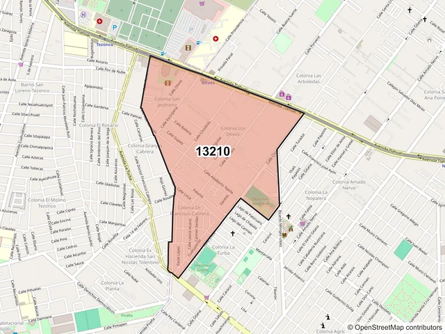 Mapa del código postal 13210, Tláhuac, Ciudad de México