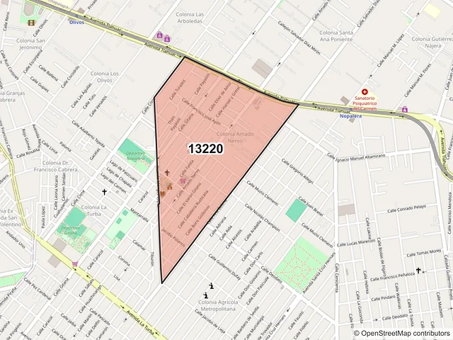 Mapa del código postal 13220, Tláhuac, Ciudad de México