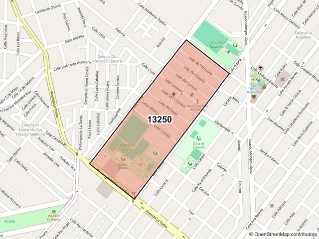 Mapa del código postal 13250, Tláhuac, Ciudad de México