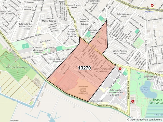 Mapa del código postal 13270, Tláhuac, Ciudad de México