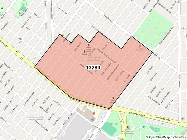 Mapa del código postal 13280, Tláhuac, Ciudad de México