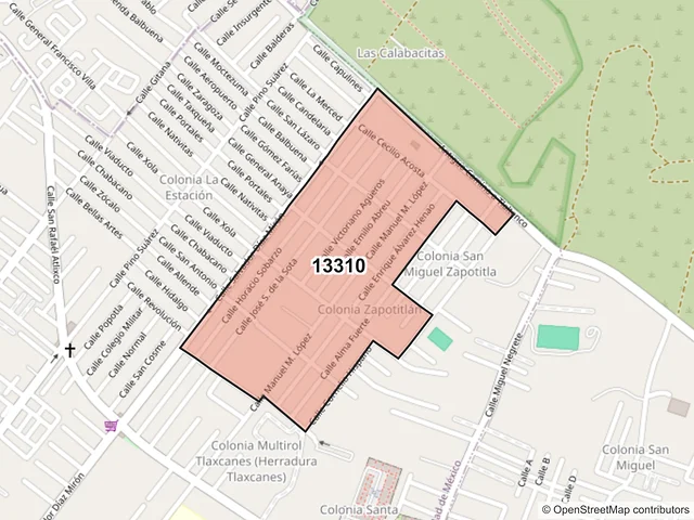 Mapa del código postal 13310, Tláhuac, Ciudad de México