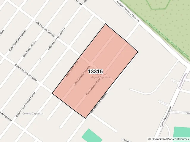 Mapa del código postal 13315, Tláhuac, Ciudad de México