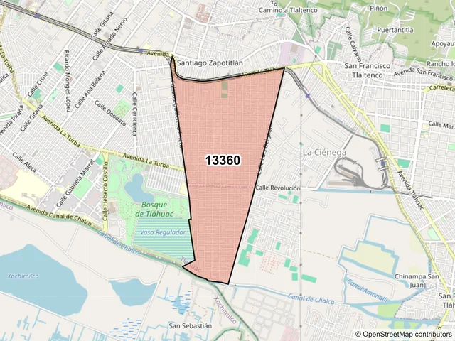 Mapa del código postal 13360, Tláhuac, Ciudad de México