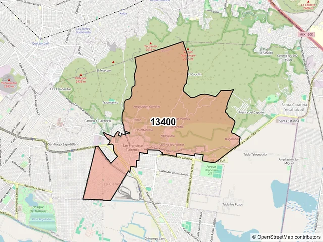 Mapa del código postal 13400, Tláhuac, Ciudad de México